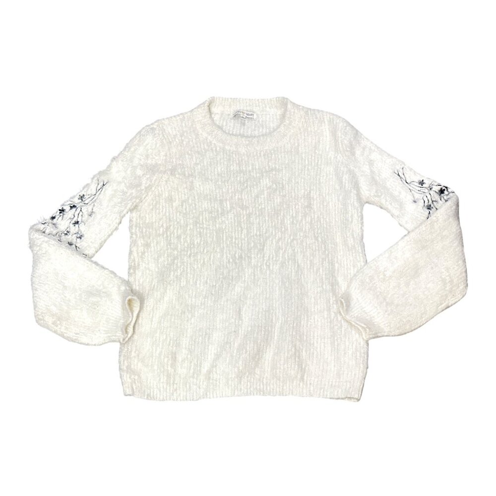 Woven Heart Large Ivory Fuzzy Floral Embroidered Sweater Cottagecore Cozy Chicly - Picture 11 of 11